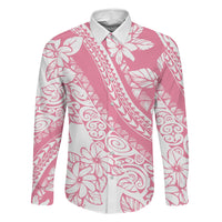 Polynesian Tiare Flower Pink Pastel Vibes Family Matching Summer Maxi Dress and Hawaiian Shirt LT14 Dad's Shirt - Long Sleeve Pink - Polynesian Pride