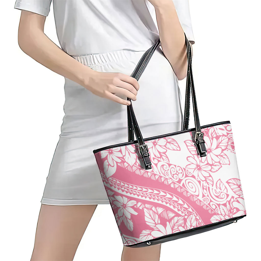 Polynesian Tiare Flower Pink Pastel Vibes Leather Tote Bag