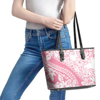 Polynesian Tiare Flower Pink Pastel Vibes Leather Tote Bag