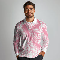 Polynesian Tiare Flower Pink Pastel Vibes Long Sleeve Polo Shirt