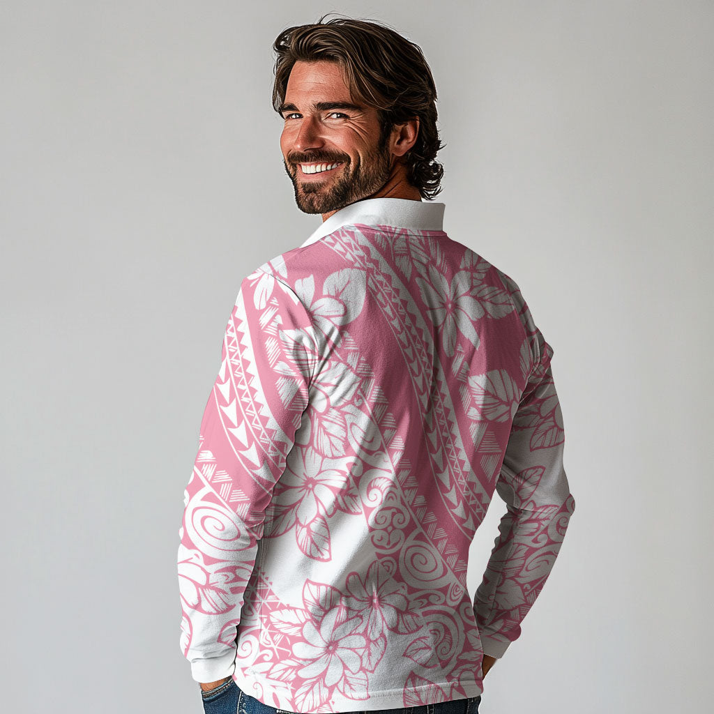 Polynesian Tiare Flower Pink Pastel Vibes Long Sleeve Polo Shirt