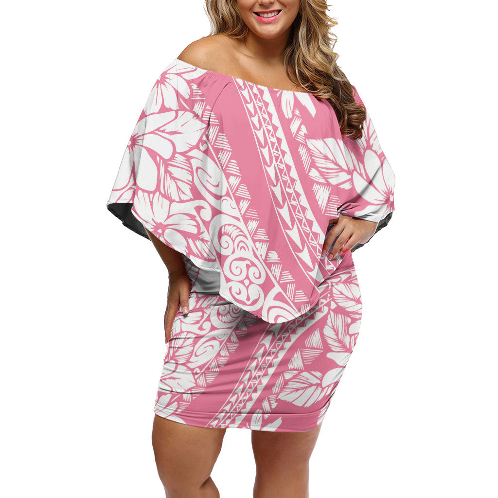 Polynesian Tiare Flower Pink Pastel Vibes Off Shoulder Short Dress