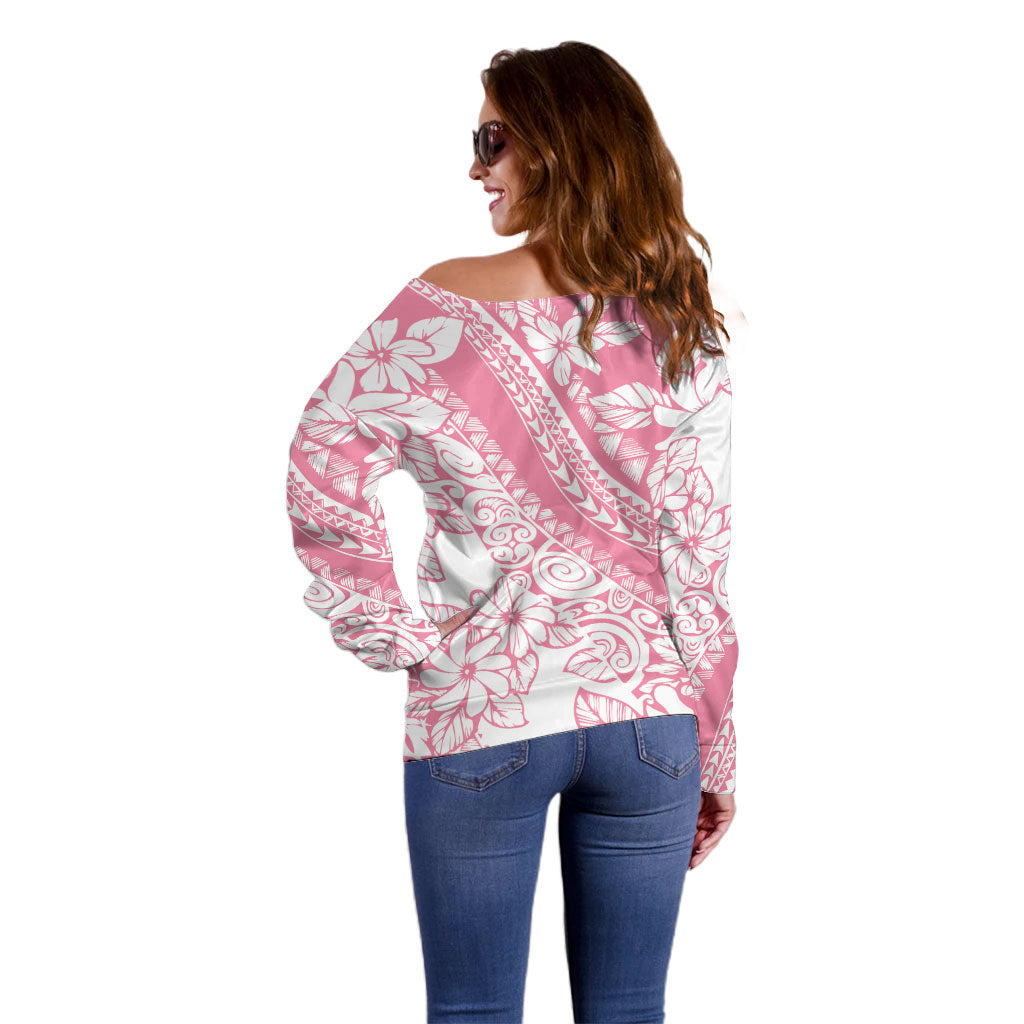 Polynesian Tiare Flower Pink Pastel Vibes Off Shoulder Sweater