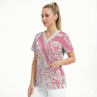 Polynesian Tiare Flower Pink Pastel Vibes Scrub Top