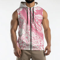 Polynesian Tiare Flower Pink Pastel Vibes Sleeveless Zip Hoodie