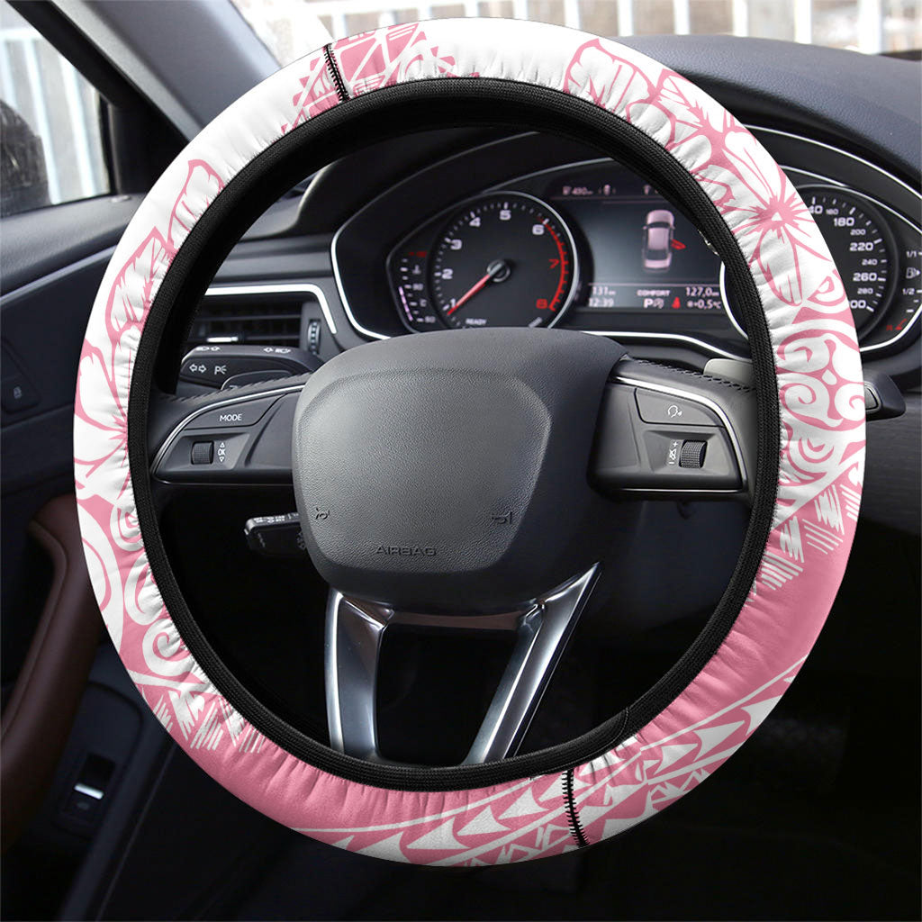 Polynesian Tiare Flower Pink Pastel Vibes Steering Wheel Cover