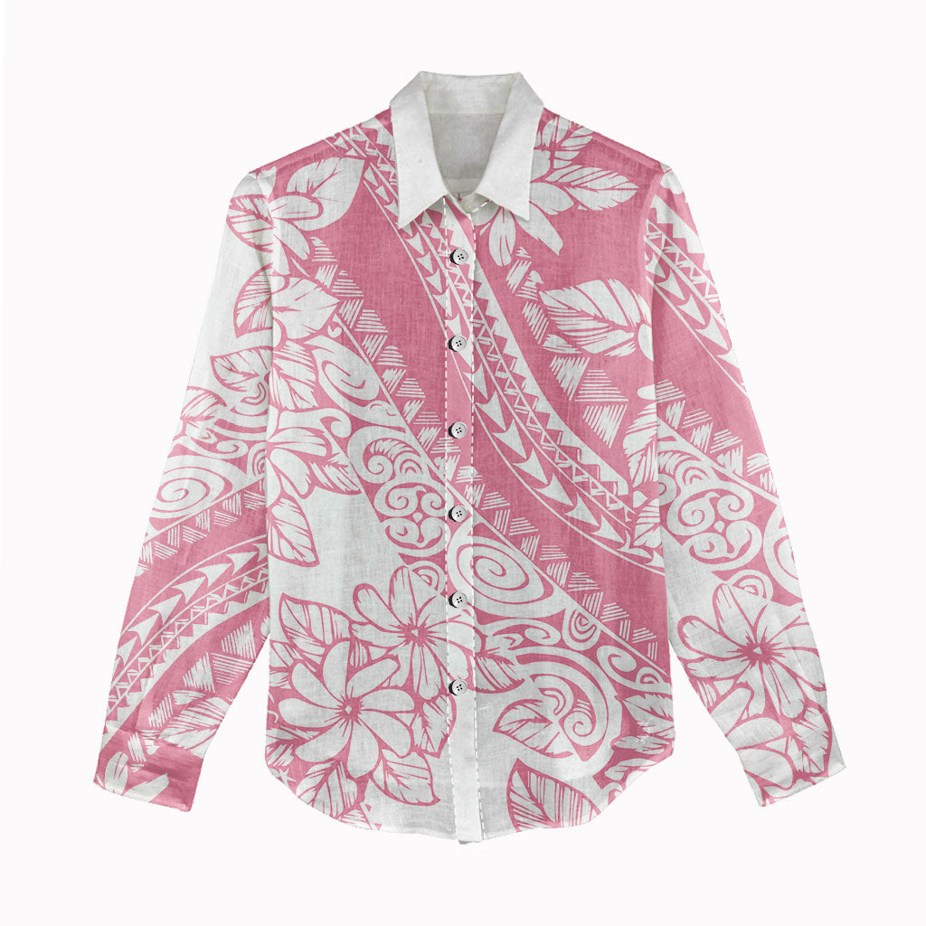 Polynesian Tiare Flower Pink Pastel Vibes Women Casual Shirt