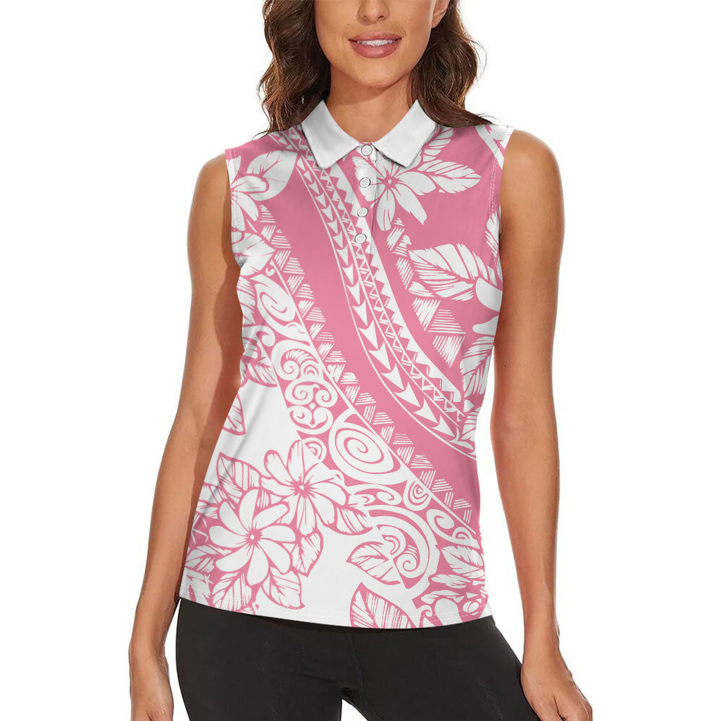 Polynesian Tiare Flower Pink Pastel Vibes Women Sleeveless Polo Shirt