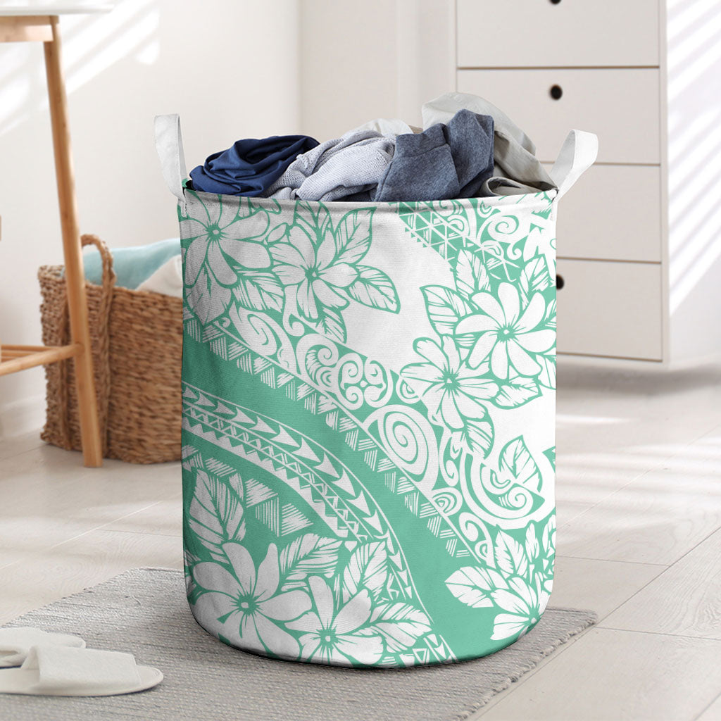 Polynesian Tiare Flower Cyan Pastel Vibes Laundry Basket