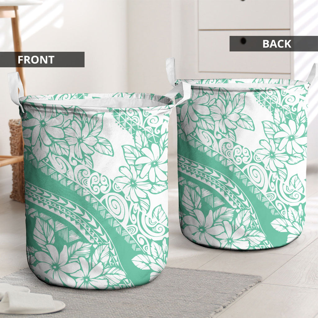 Polynesian Tiare Flower Cyan Pastel Vibes Laundry Basket
