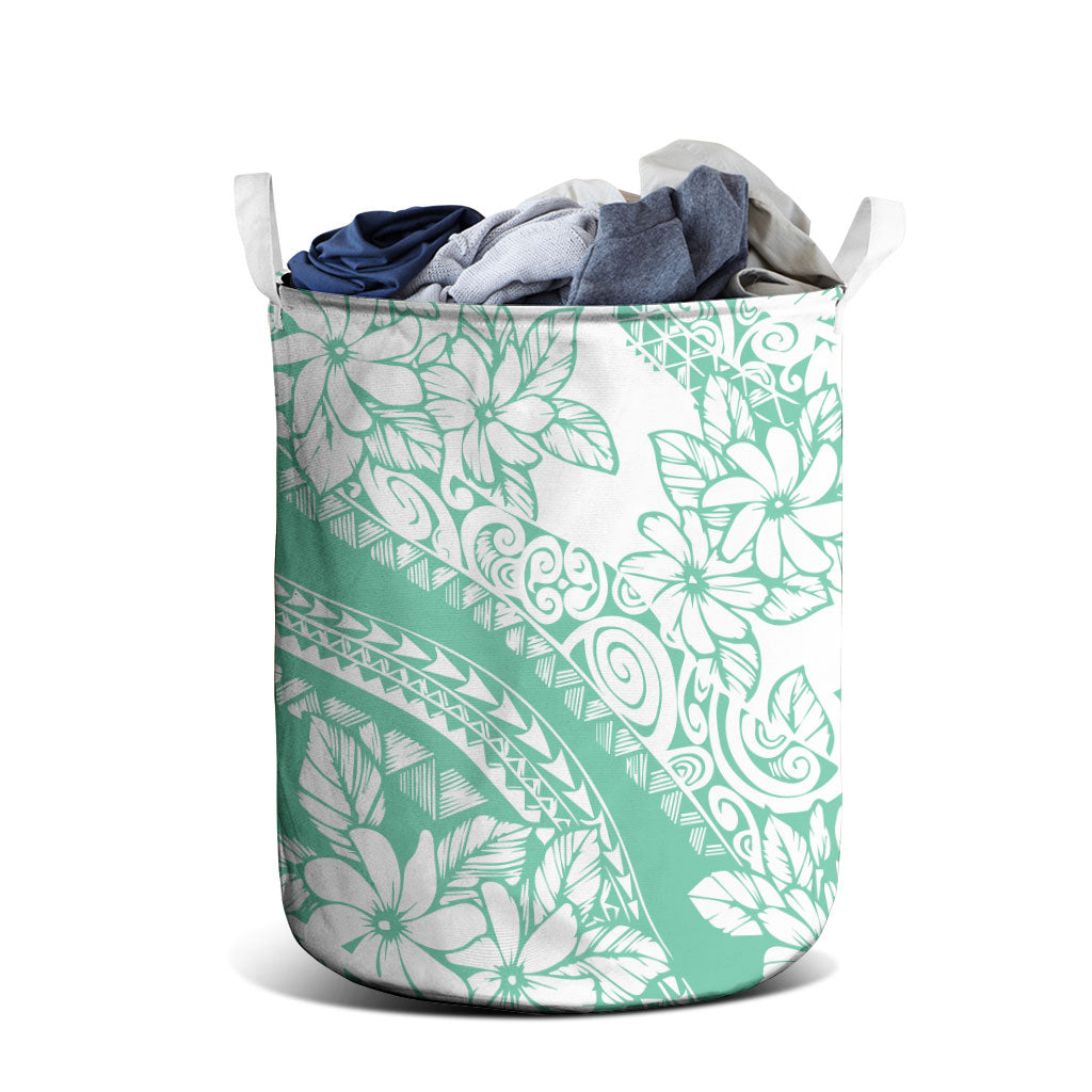 Polynesian Tiare Flower Cyan Pastel Vibes Laundry Basket