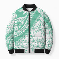 Polynesian Tiare Flower Cyan Pastel Vibes Bomber Puffer Jacket