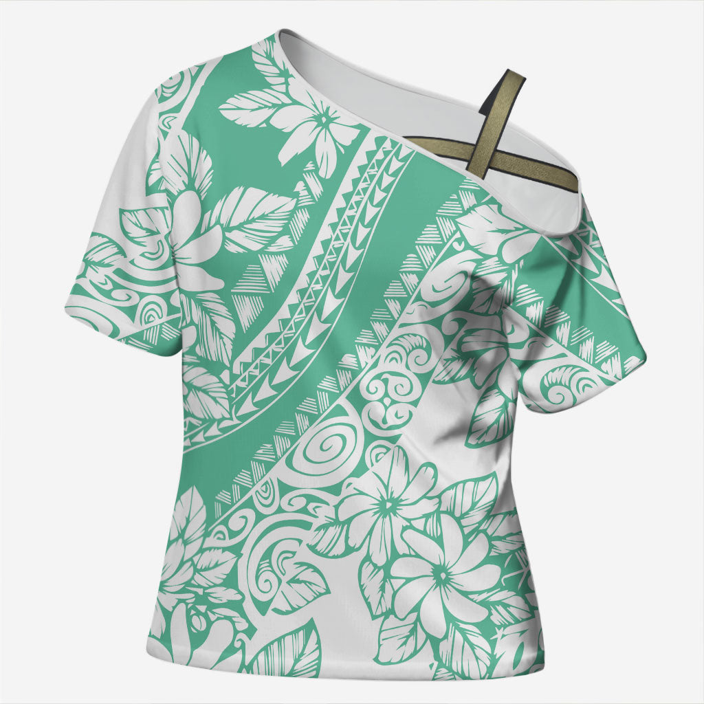 Polynesian Tiare Flower Cyan Pastel Vibes Cross Shoulder Shirt