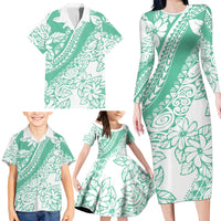 Polynesian Tiare Flower Cyan Pastel Vibes Family Matching Long Sleeve Bodycon Dress and Hawaiian Shirt LT14 - Polynesian Pride