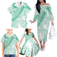 Polynesian Tiare Flower Cyan Pastel Vibes Family Matching Off The Shoulder Long Sleeve Dress and Hawaiian Shirt LT14 - Polynesian Pride