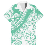 Polynesian Tiare Flower Cyan Pastel Vibes Family Matching Off The Shoulder Long Sleeve Dress and Hawaiian Shirt LT14 Dad's Shirt - Short Sleeve Cyan - Polynesian Pride