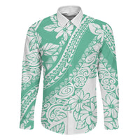 Polynesian Tiare Flower Cyan Pastel Vibes Family Matching Off Shoulder Maxi Dress and Hawaiian Shirt LT14 Dad's Shirt - Long Sleeve Cyan - Polynesian Pride