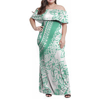 Polynesian Tiare Flower Cyan Pastel Vibes Family Matching Off Shoulder Maxi Dress and Hawaiian Shirt LT14 Mom's Dress Cyan - Polynesian Pride