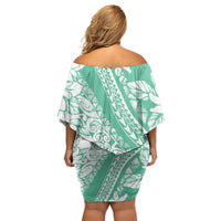 Polynesian Tiare Flower Cyan Pastel Vibes Family Matching Off Shoulder Short Dress and Hawaiian Shirt LT14 - Polynesian Pride