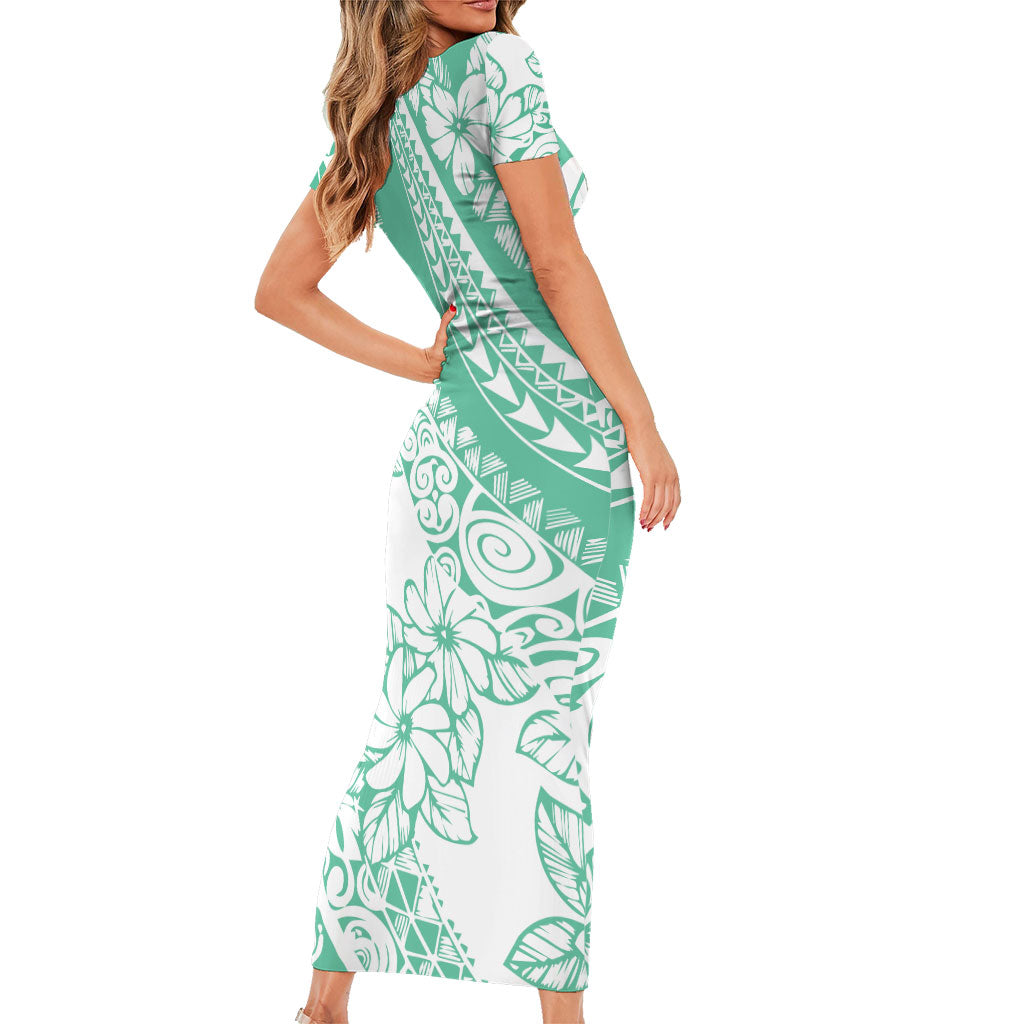 Polynesian Tiare Flower Cyan Pastel Vibes Family Matching Short Sleeve Bodycon Dress and Hawaiian Shirt LT14 - Polynesian Pride