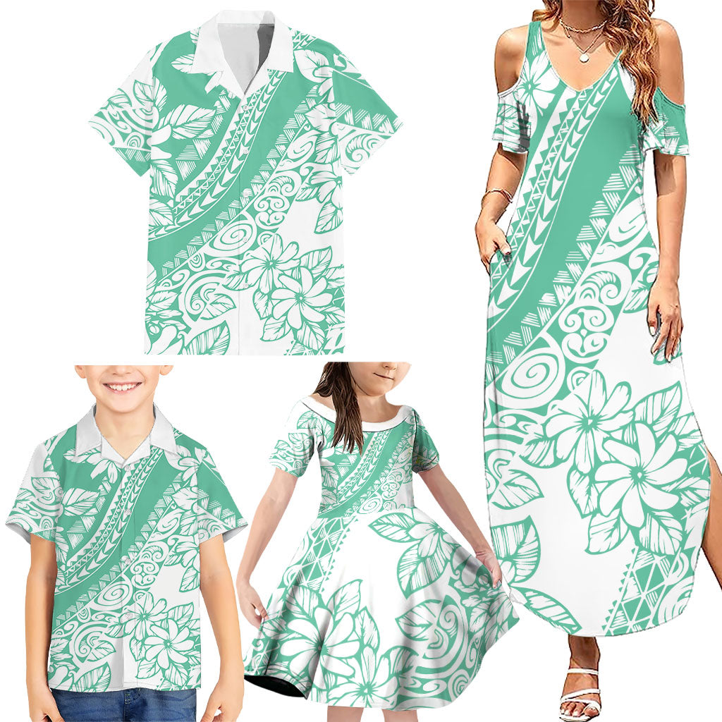 Polynesian Tiare Flower Cyan Pastel Vibes Family Matching Summer Maxi Dress and Hawaiian Shirt LT14 - Polynesian Pride