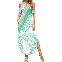 Polynesian Tiare Flower Cyan Pastel Vibes Family Matching Summer Maxi Dress and Hawaiian Shirt LT14 Mom's Dress Cyan - Polynesian Pride