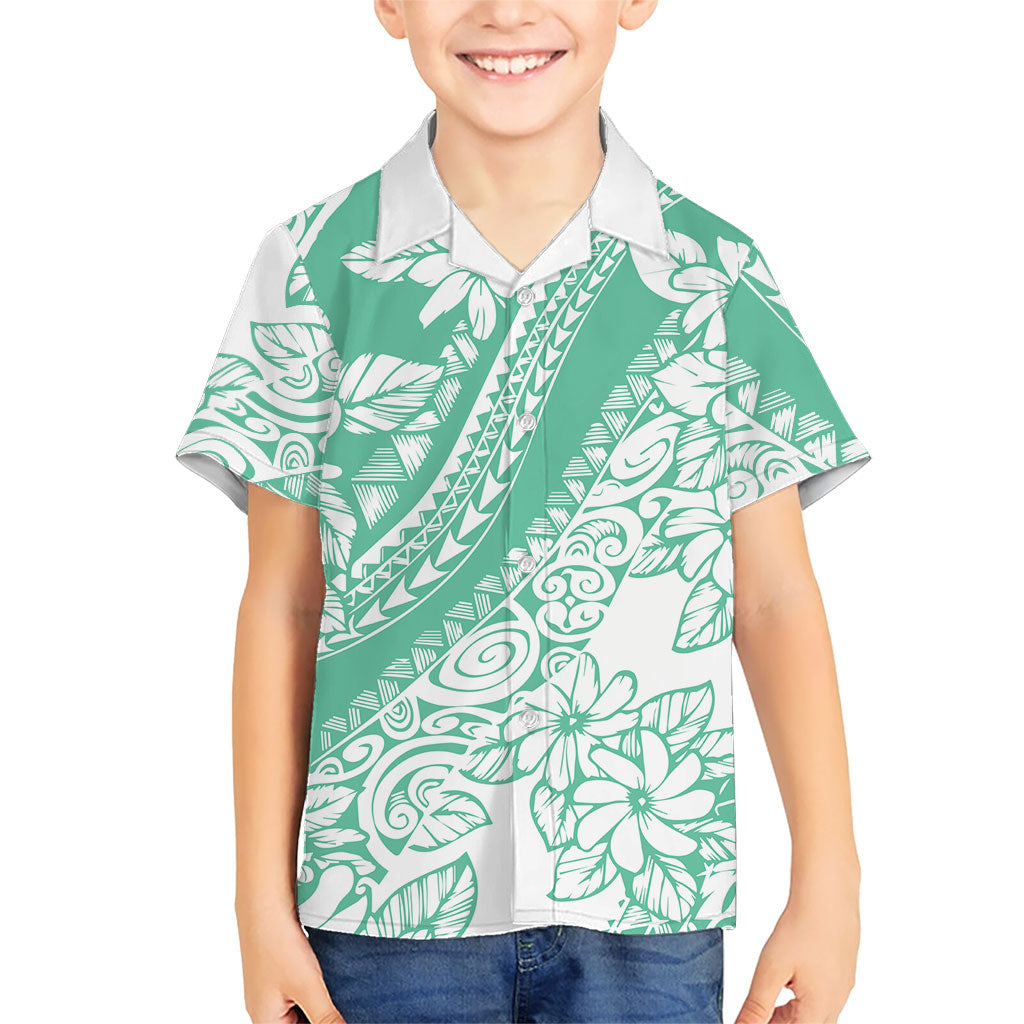 Polynesian Tiare Flower Cyan Pastel Vibes Family Matching Summer Maxi Dress and Hawaiian Shirt LT14 Son's Shirt Cyan - Polynesian Pride