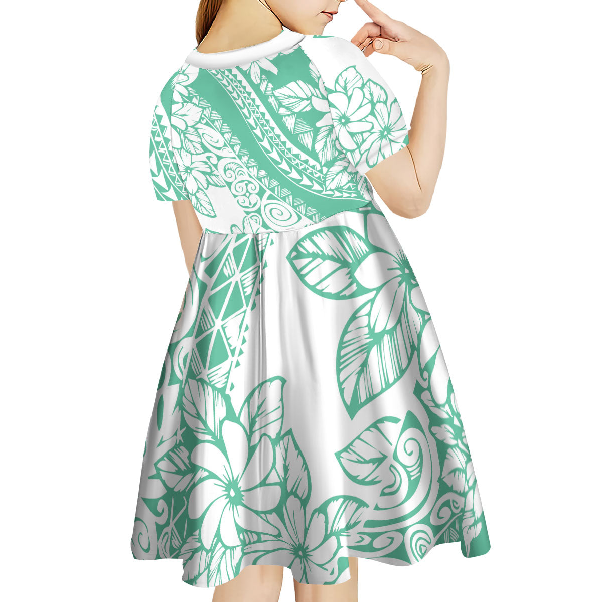 Polynesian Tiare Flower Cyan Pastel Vibes Kid Short Sleeve Dress