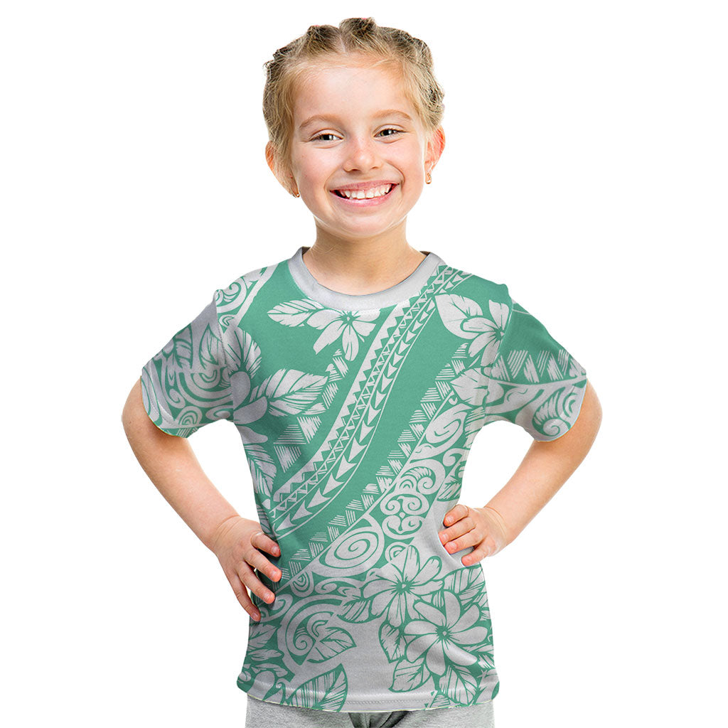 Polynesian Tiare Flower Cyan Pastel Vibes Kid T Shirt
