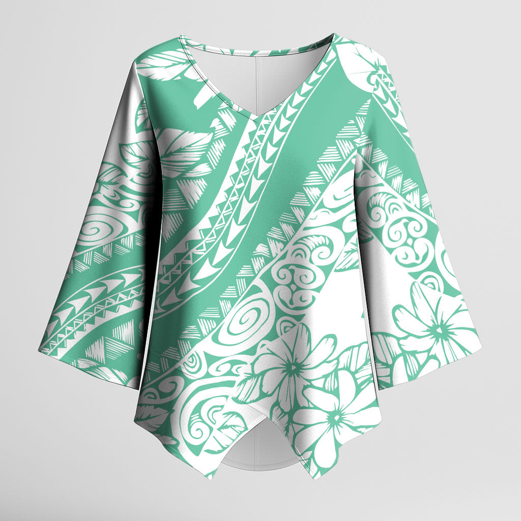 Polynesian Tiare Flower Cyan Pastel Vibes Kimono Sleeve Blouse