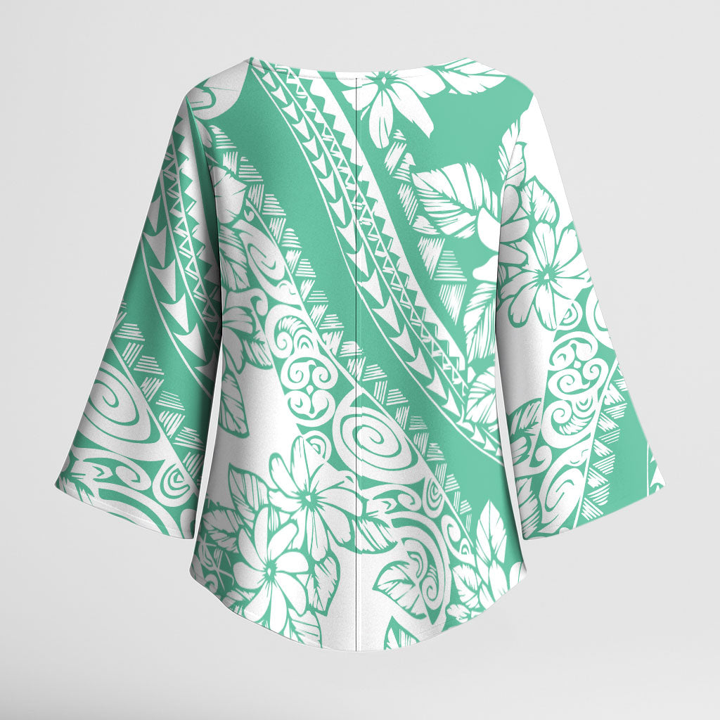 Polynesian Tiare Flower Cyan Pastel Vibes Kimono Sleeve Blouse