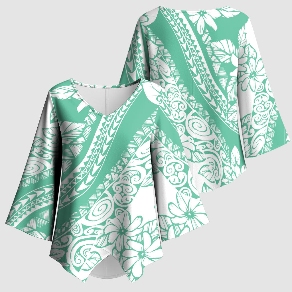 Polynesian Tiare Flower Cyan Pastel Vibes Kimono Sleeve Blouse