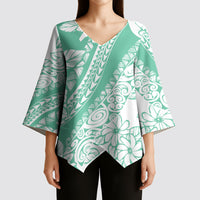 Polynesian Tiare Flower Cyan Pastel Vibes Kimono Sleeve Blouse
