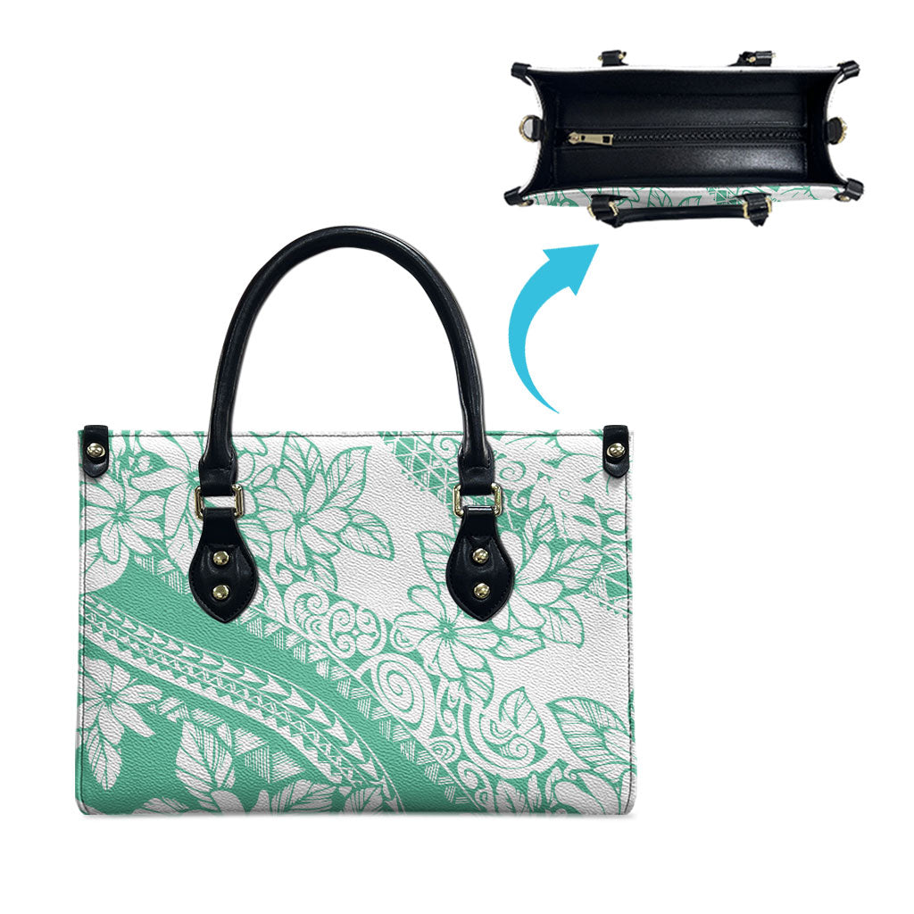 Polynesian Tiare Flower Cyan Pastel Vibes Leather Bag