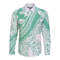Polynesian Tiare Flower Cyan Pastel Vibes Long Sleeve Button Shirt