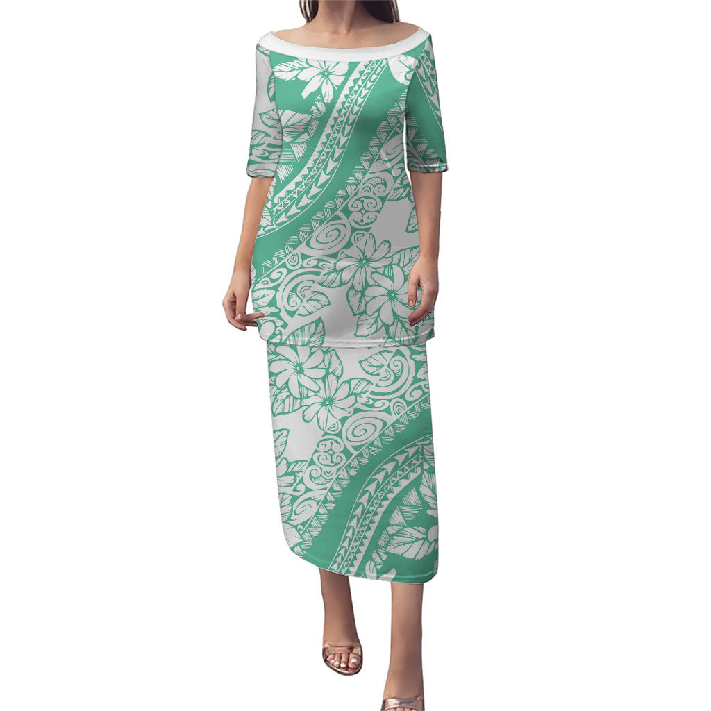Polynesian Tiare Flower Cyan Pastel Vibes Puletasi