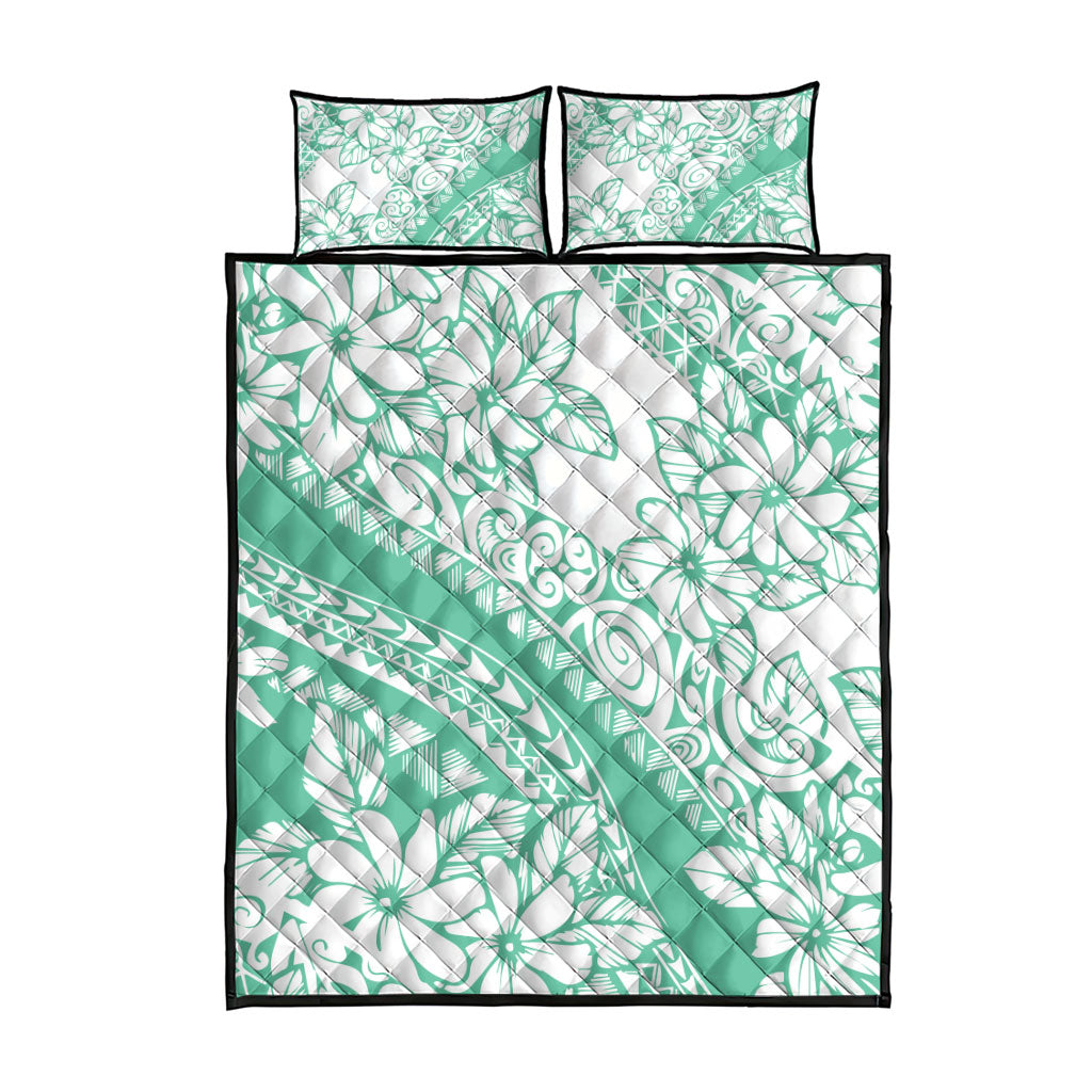 Polynesian Tiare Flower Cyan Pastel Vibes Quilt Bed Set
