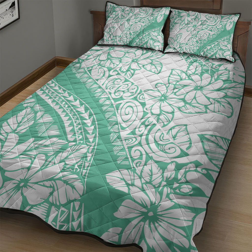 Polynesian Tiare Flower Cyan Pastel Vibes Quilt Bed Set