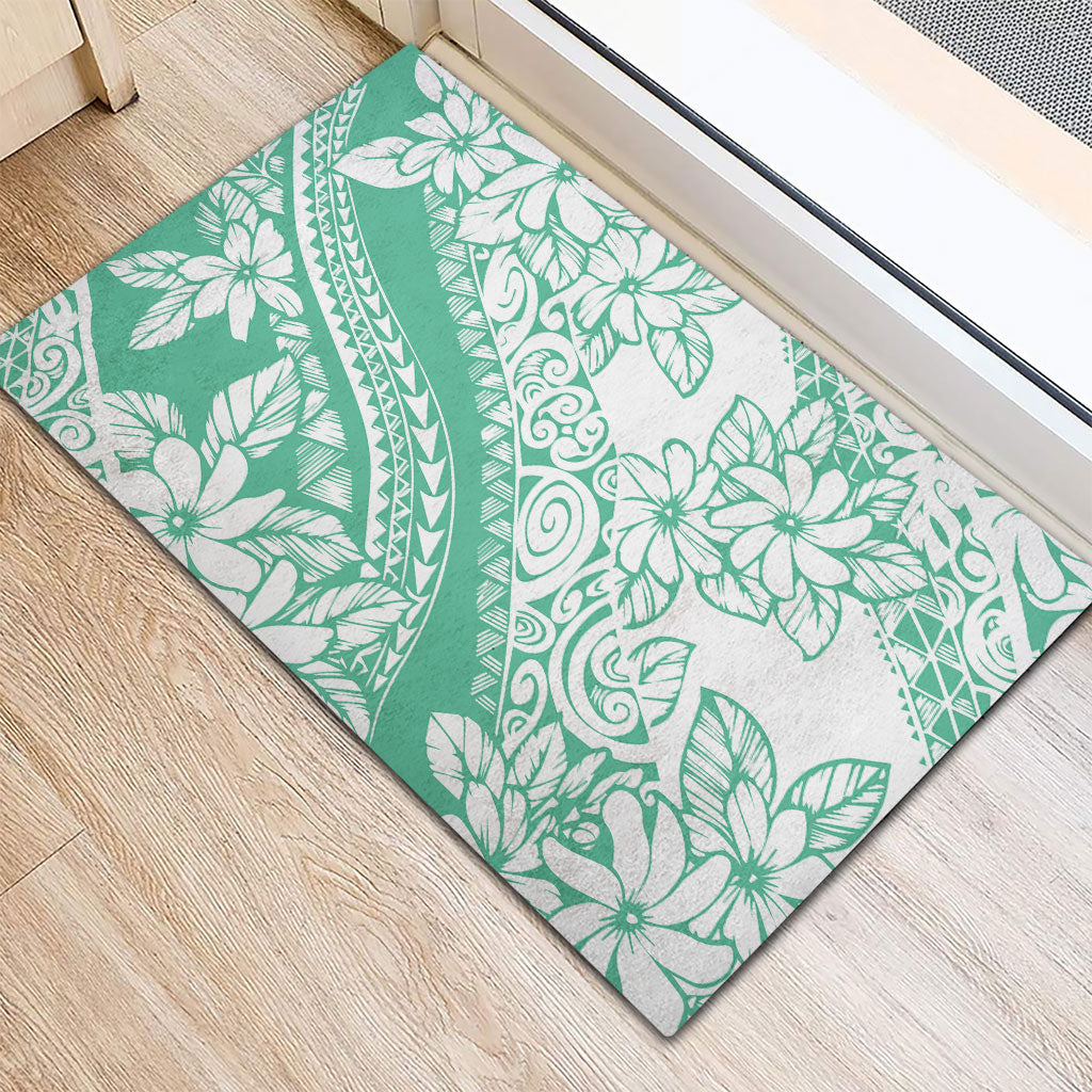 Polynesian Tiare Flower Cyan Pastel Vibes Rubber Doormat