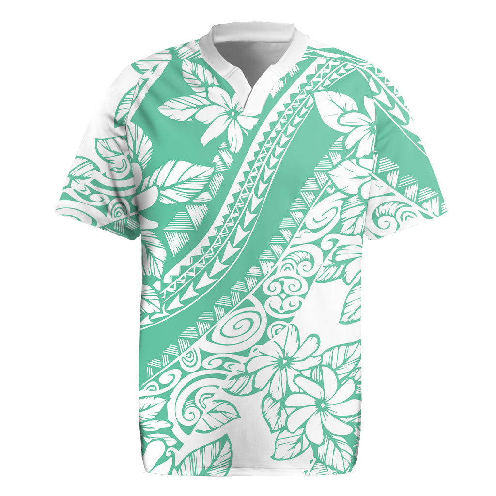 Polynesian Tiare Flower Cyan Pastel Vibes Rugby Jersey