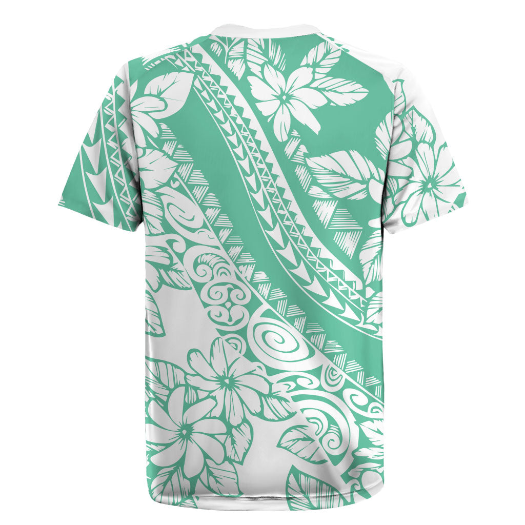 Polynesian Tiare Flower Cyan Pastel Vibes Rugby Jersey