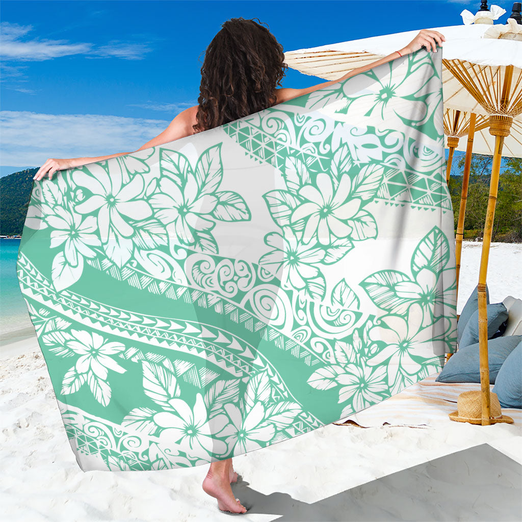 Polynesian Tiare Flower Cyan Pastel Vibes Sarong