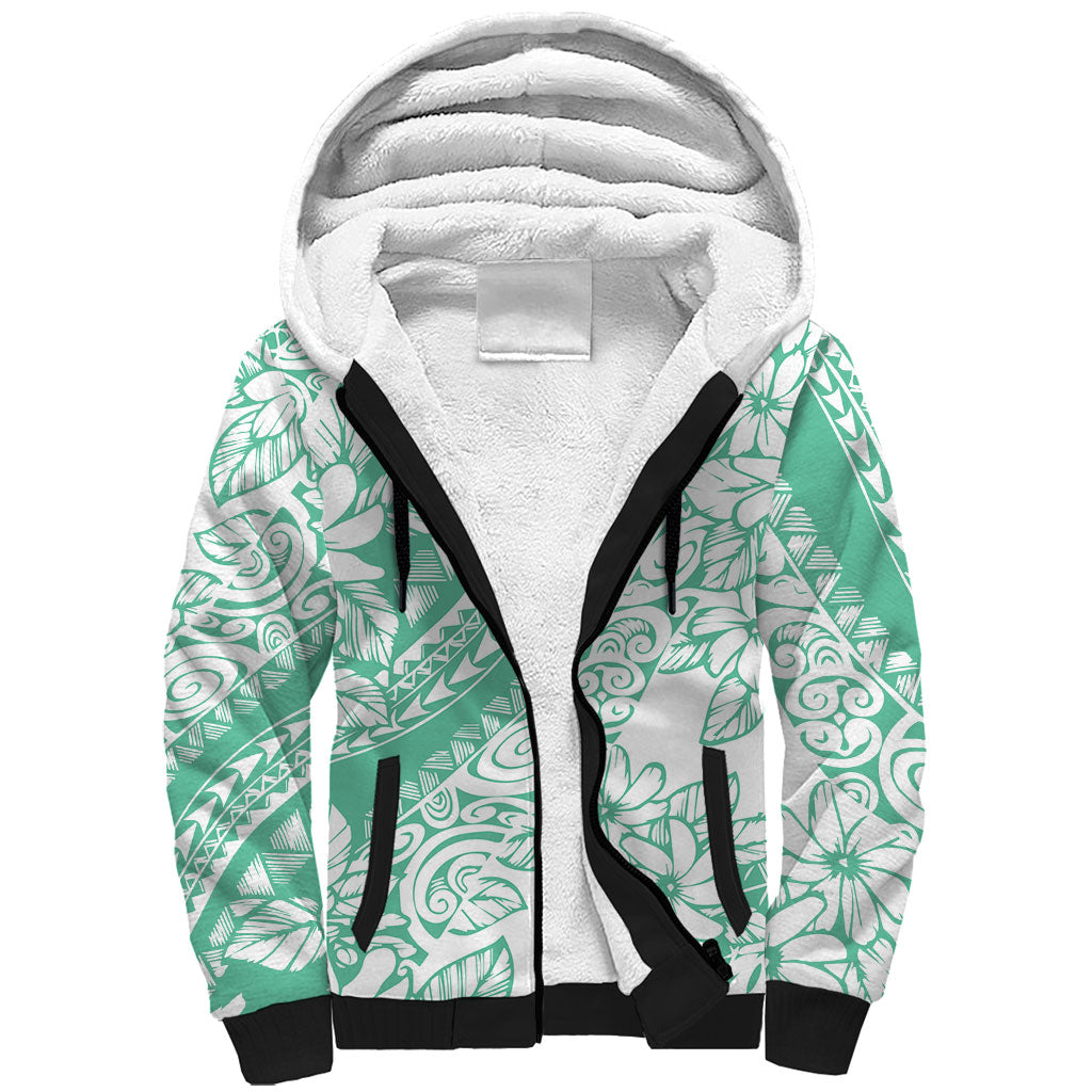 Polynesian Tiare Flower Cyan Pastel Vibes Sherpa Hoodie LT14 Unisex Cyan - Polynesian Pride