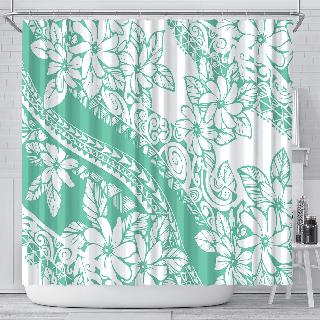 Polynesian Tiare Flower Cyan Pastel Vibes Shower Curtain