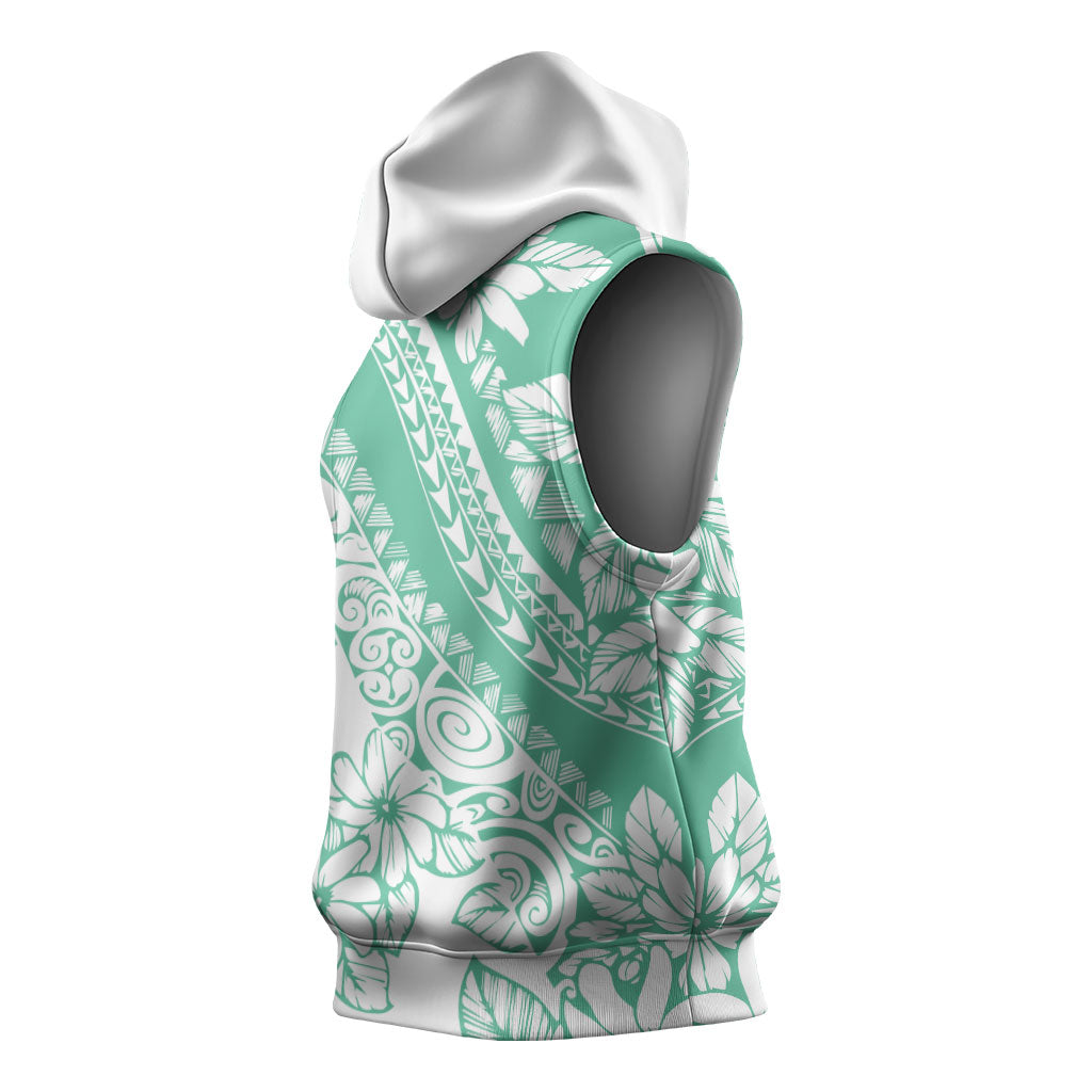 Polynesian Tiare Flower Cyan Pastel Vibes Sleeveless Hoodie