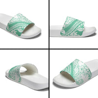 Polynesian Tiare Flower Cyan Pastel Vibes Slide Sandals