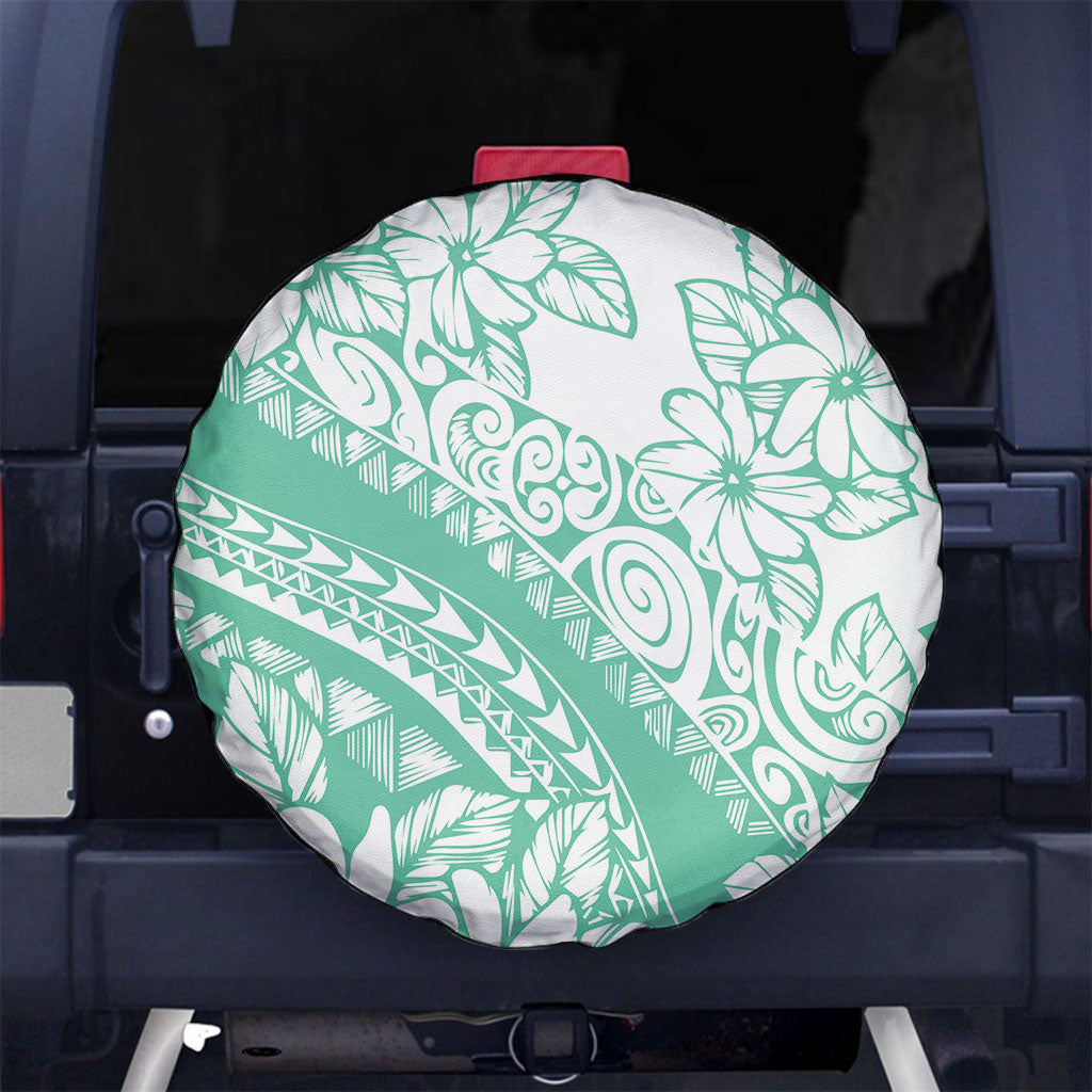 Polynesian Tiare Flower Cyan Pastel Vibes Spare Tire Cover