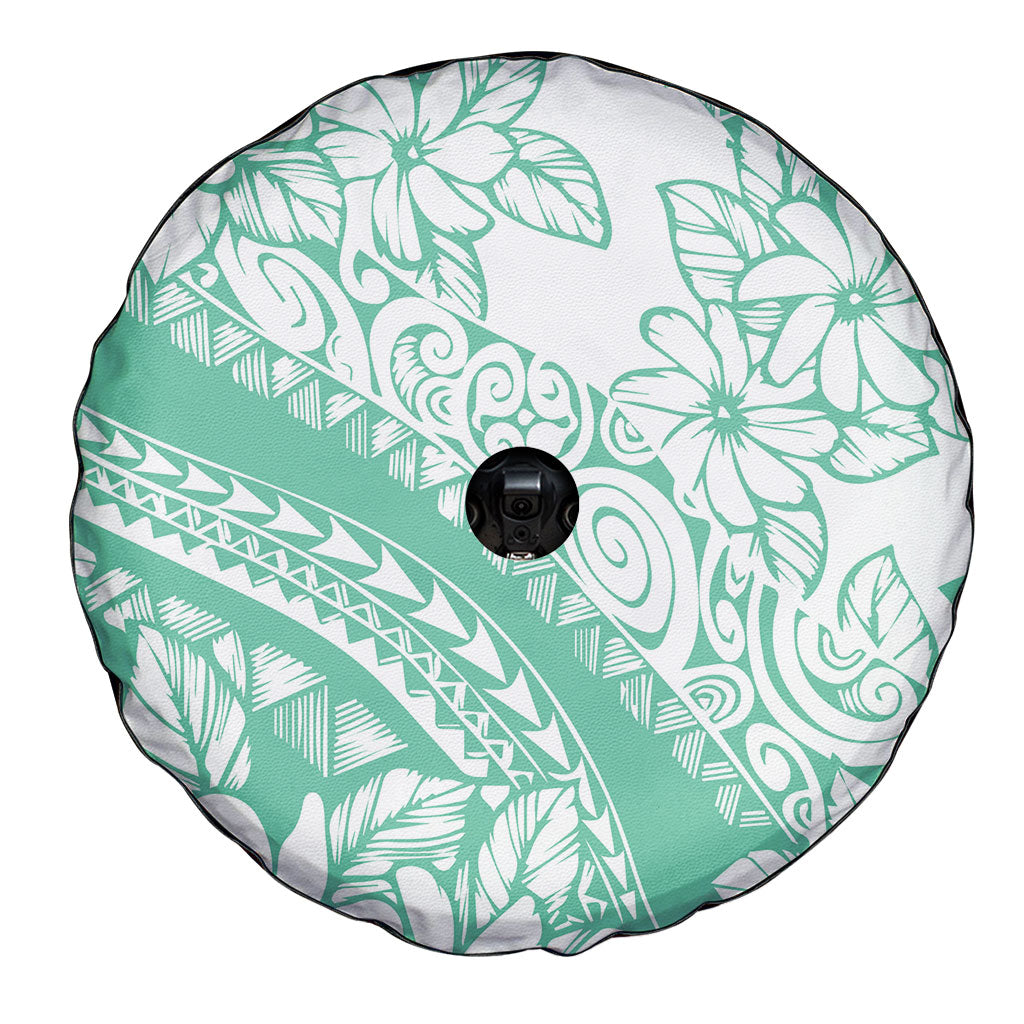 Polynesian Tiare Flower Cyan Pastel Vibes Spare Tire Cover