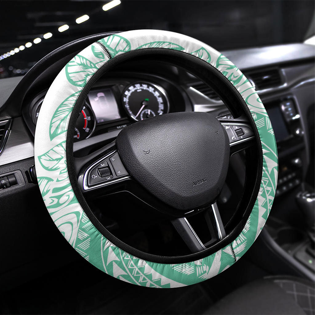 Polynesian Tiare Flower Cyan Pastel Vibes Steering Wheel Cover