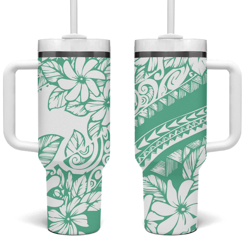 Polynesian Tiare Flower Cyan Pastel Vibes Tumbler With Handle